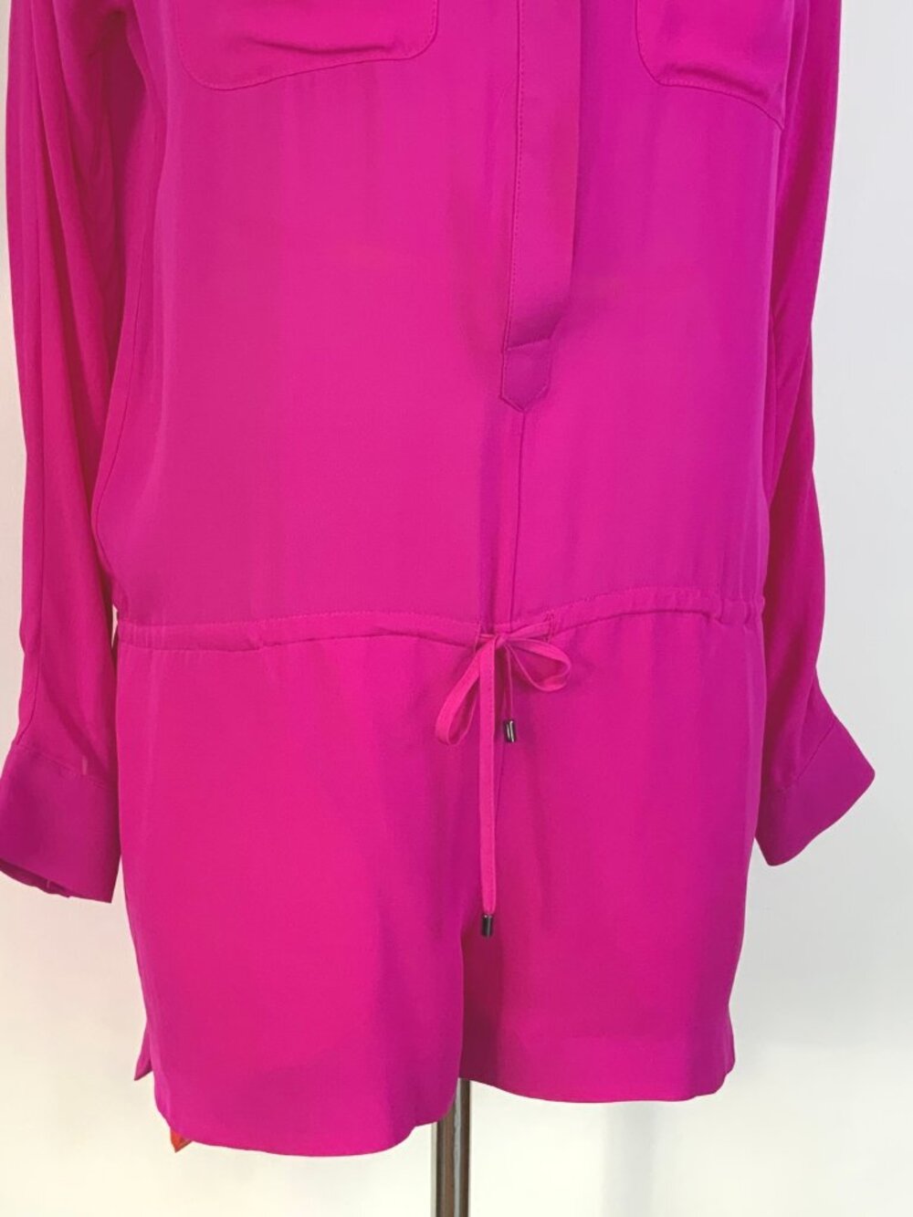 New Haute Hippie 100% Silk Long Sleeve Romper In Fuschia/Hot Pink Sz S - Picture 4 of 16